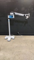 CARL ZEISS OPMI 1-FC SURGICAL MICROSCOPE TO INCLUDE SINGLE MOUNT BINOCULAR WITH EYEPIECES BOTH (10X) BOTTOM LENSE (F 250) ON STAND