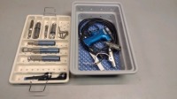 STRYKER REMB POWER INSTRUMENT SET TO INCLUDE: 6400-099 UNIVERSAL DRIVER, 6400-15 ELECTRIC MICRO DRILL, 6400-31 ELECTRIC OSCILLATING SAW, 6400-34 ELECTRIC SAGITTAL SAW HANDPIECES & ATTACHMENTS