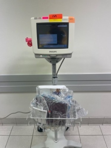 PHILLIPS MP5 PATIENT MONITOR ON ROLLING STAND