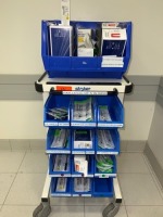 STRYKER EQUIPMENT CART TO INCLUDE ARTHREX ASSORTED COOL CUT DISPOSABLES & STRYKER BLADES, SAWS