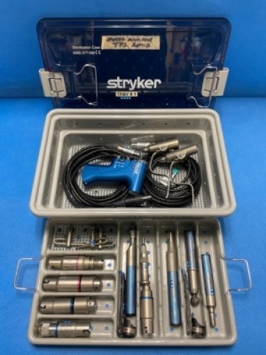 STRYKER REMB TPS POWER INSTRUMENT SET TO INCLUDE: 6400-099-00 UNIVERSAL DRIVER, 6400-015-000 ELECTRIC MICRO DRILL, 6400-031-000 ELECTRIC OSCILLATING SAW, 6400-037-000 ELECTRIC RECIPROCATING SAW, 6400-034-000 ELECTRIC SAGITTAL SAW HANDPIECES, 4100-125-000 