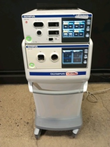 OLYMPUS ESG-400 ESU SYSTEM WITH USG-400 ULTRASONIC GENERATOR ON CART