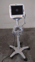 GE DASH 4000 PATIENT MONITOR WITH CABLES (ECG, SPO2, BP) ON ROLLING STAND