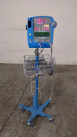 GE DINAMAP PRO 400V2 VITAL SIGNS MONITOR WITH CABLES (SPO2, BP) ON ROLLING STAND