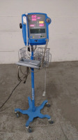 GE DINAMAP PRO 400V2 VITAL SIGNS MONITOR WITH CABLES (SPO2, BP) ON ROLLING STAND