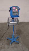 GE DINAMAP PRO 400V2 VITAL SIGNS MONITOR WITH CABLES (SPO2, BP) ON ROLLING STAND