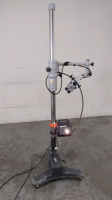 ZEISS OPMI 1-FC SURGICAL MICROSCOPE STAND WITH SINGLE BINOCULARS (10X), BOTTOM LENS (250MM), LIGHT SOURCE, ROLLING STAND