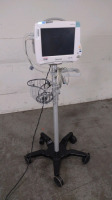 PHILIPS INTELLIVUE MP50 PATIENT MONITOR WITH MULTI-PARAMETER MODULE (M3001A) AND CABLES (ECG/RESP, SPO2, NBP) ON ROLLING STAND