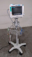 PHILIPS INTELLIVUE MP50 PATIENT MONITOR WITH MULTI-PARAMETER MODULE (M3001A) AND CABLES (ECG/RESP, SPO2) ON ROLLING STAND