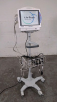 NIHON KOHDEN MU-651RA PATIENT MONITOR WITH MODULE (AY-633P) AND CABLES (ECG/RESP, SPO2, NIBP) ON ROLLING STAND