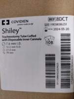 CASE OF COVIDIEN 8DCT SHILEY TRACHEOSTOMY TUBE CUFFED WITH DISPOSABLE INNER CANNULA EXP 05-20-2024 QTY PER CASE 108