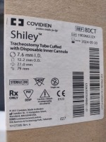 CASE OF COVIDIEN 8DCT SHILEY TRACHEOSTOMY TUBE CUFFED WITH DISPOSABLE INNER CANNULA EXP 05-20-2024 QTY PER CASE 108