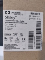 CASE OF COVIDIEN 8DCT SHILEY TRACHEOSTOMY TUBE CUFFED WITH DISPOSABLE INNER CANNULA EXP 05-20-2024 QTY PER CASE 108