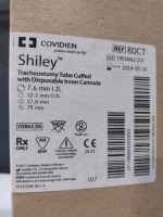 CASE OF COVIDIEN 8DCT SHILEY TRACHEOSTOMY TUBE CUFFED WITH DISPOSABLE INNER CANNULA EXP 05-20-2024 QTY PER CASE 108