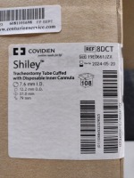 CASE OF COVIDIEN 8DCT SHILEY TRACHEOSTOMY TUBE CUFFED WITH DISPOSABLE INNER CANNULA EXP 05-20-2024 QTY PER CASE 108