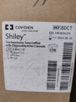 CASE OF COVIDIEN 8DCT SHILEY TRACHEOSTOMY TUBE CUFFED WITH DISPOSABLE INNER CANNULA EXP 05-20-2024 QTY PER CASE 108