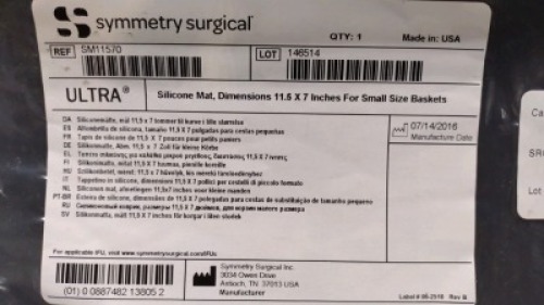 LOT OF 10 SYMMETRY MAT, SILICONE, FOR SMALL SIZE BASKETS, DIMENSIONS 11.5 X 7 IN; LOT NUMBER 146514; PART NUMBER SM11570; NEW