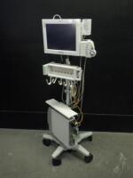 PHILIPS INTELLIVUE MP90 M8010A PATIENT MONITOR WITH M8026 REMOTE AND MODULE RACK ON ROLLING STAND