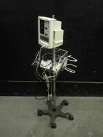 MINDRAY DATASCOPE ACCUTORR PLUS PATIENT MONITOR WITH CABLES (SPO2, BP) ON ROLLING STAND