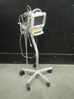 NIHON KOHDEN BSM-2301A PATIENT MONITOR WITH CABLES(SPO2,ECG,NIBP) ON ROLLING STAND