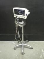 WELCH ALLYN 62000 SERIES VITAL SIGNS MONITOR WITH CABLES (ECG, SPO2, BP) ON ROLLING STAND