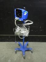 GE DINAMAP V100 CARESCAPE VITAL SIGNS MONITOR WITH CABLES (SPO2 AND BP) ON ROLLING STAND