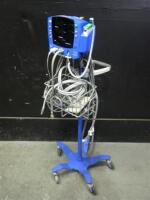 GE DINAMAP V100 CARESCAPE VITAL SIGNS MONITOR WITH CABLES (SPO2 AND BP) ON ROLLING STAND