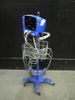 GE DINAMAP V100 CARESCAPE VITAL SIGNS MONITOR WITH CABLES (SPO2 AND BP) ON ROLLING STAND