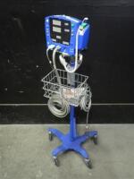 GE DINAMAP V100 CARESCAPE VITAL SIGNS MONITOR WITH CABLES (SPO2 AND BP) ON ROLLING STAND