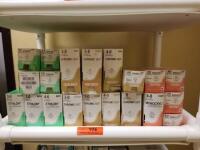 ETHICON LOT OF ASSORTED ETHILON, CHROMIC GUT AND MONOCRYL ON SHELF