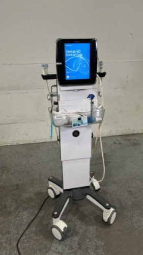 GE VENUE 40 PORTABLE ULTRASOUND SYSTEM WITH 2 PROBES (12L, 4C) ON DOCKING CART (SN 196548WX2)(DOM 06-2011)