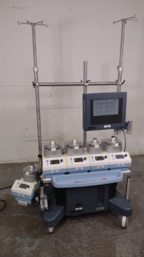TERUMO/SARNS SYSTEM 1 PERFUSION SYSTEM WITH 5 ROLLER PUMPS, CENTRAL CONTROL MONITOR, ON ROLLING STAND