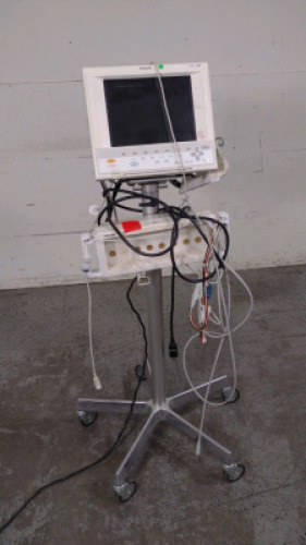 PHILIPS M1204A V24CT PATIENT MONITOR ON ROLLING STAND