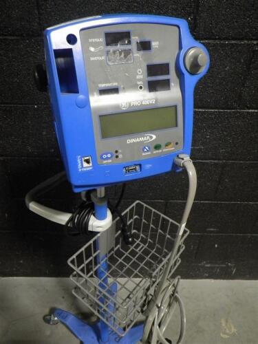 GE DINAMAP PRO 400V2 PATIENT MONITOR ON ROLLING STAND