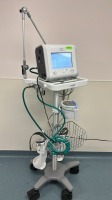 PHILIPS RESPIRONICS TRILOGY EV300 VENTILATOR ON ROLLING STAND WITH FISHER & PAYKEL MR850JHU RESPIRATORY HUMIDIFIER