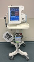 PHILIPS RESPIRONICS V60 VENTILATOR WITH DIGITAL AUTO-TRAK SENSITIVITY ON CART WITH FISHER & PAYKEL MR850JHU RESPIRATORY HUMIDIFIER
