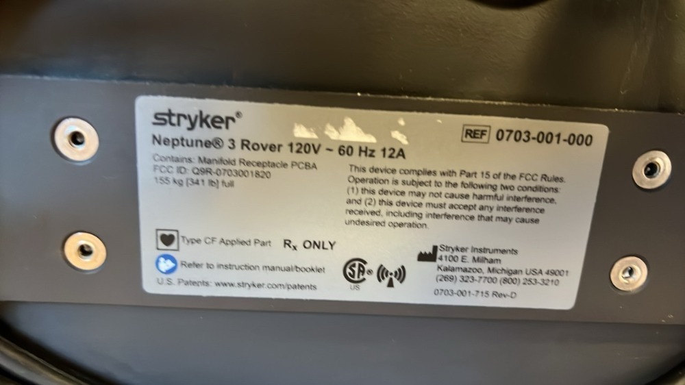 STRYKER NEPTUNE 3 ROVER REF0703-001-000 WASTE MANAGEMENT SYSTEM