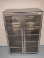 MOBILE STAINLESS STEEL DOUBLE GLASS DOOR CABINET (5')