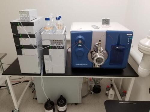 AB SCIEX TRIPLE QUAD 4500 COMPLEX SAMPLE ANALYZER SYSTEM, DGU-20A5R DEGASSING UNIT, CTO-20A COLUMN OVEN, (2)LC-20AD LIQUID CHROMATOGRAPH SIL-20AC HT AUTO SAMPLER, FCV-11A VALVE UNIT, SOGEVAC, ABSCIEX ANALYST SOFTWARE AND MULTIQUANT 3.0.2 (COMPUTER INCLUDE