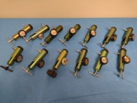 BIN OF BRASS SLEEVED 50 PSI O2 REGULATORS
