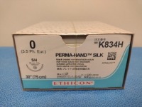 ETHICON PERMA-HAND SILK 0, K834H BLACK BRAIDED ABSORBABLE SUTURE, EXP. 7/31/2027 (QTY. 1)