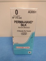 ETHICON PERMA-HAND SILK 0, A306H BLACK BRAIDED SUTURE, EXP. 6/30/2027 (QTY. 1)