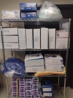 PPE AND CART: KEY SURGICAL FULL FACE SHIELDS, MEDLINE CS PRO S,M,L 16" GLOVES, DISPOSABLE APRONS