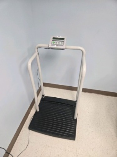 RICE LAKE 240-10 TILT & ROLL PORTABLE BARIATRIC HANDRAIL SCALE WITH DIGITAL WIEIGHT INDICATOR
