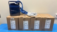 BREGG POLAR CARE CUBE REF 10702 WATER ICE CONTAINER, 1.6 VDC OUTPUT, 120 VAC 60 HZ INPUT TRANSFORMER, REF 02320 KNEE/SHOULDER POLAR PAD, QTY. (4) NEW IN BOX
