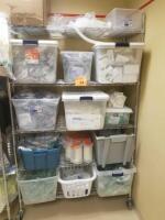 LOT OF MEDICAL SUPPLIES TO INCLUDE RACK