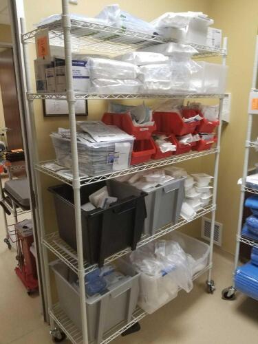 LOT OF MEDICAL SUPPLIES TO INCLUDE RACK