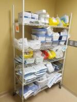 LOT OF MEDICAL SUPPLIES TO INCLUDE RACK