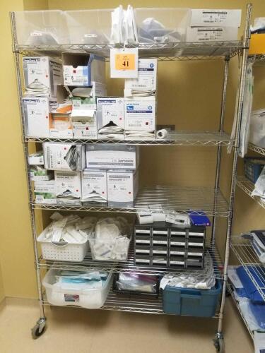 LOT OF MEDICAL SUPPLIES TO INCLUDE RACK