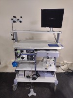 OLYMPUS 190 ENDOSCOPY SYSTEM TO INCLUDE: WM-D60 MOBILE WORSTATION TO INCLUDE MAJ-1921 KEYBOARD, CV-190 VIDEO PROCESSOR, CLV-190 XENON LIGHT SOURCE, MAJ-1430 PIGTAIL, UCR CO2 REGULATION UNIT, OFP-2 ENDOSCOPIC FLUSHING PUMP, KV-5 SUCTION PUMP